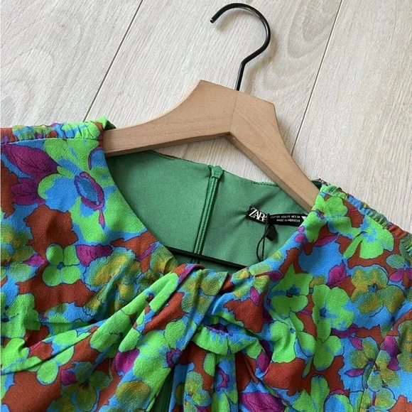 Zara Multicolor Floral Long Sleeve mini body-con Dress XS - Picture 8 of 11